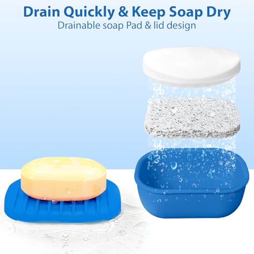 Leakproof Silicone Travel Soap Case with Drainage Layer, Silicone Bar Soap Holder Compact Portable Shatterproof Soap Container Box for Bathroom Gym Camp Travel Toiletries (KleinBlue, Drainage Lid) - color: Kleinblue, size: Drainage Lid