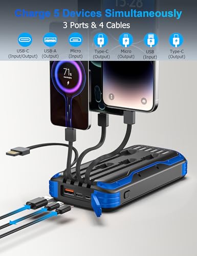 MINRISE Solar Power Bank 40000mAh, Portable Charger PD 20W Fast Charging - color: Blue