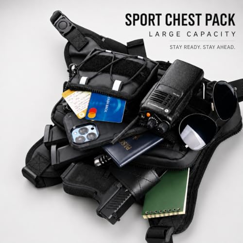 Tactical Chest Bag with MOLLE Pouches- Adjustable Outdoor Sport Chest Rig w/Holstert for Running, Hiking, Cycling & Training (Navy) - color: Navy