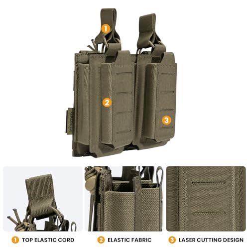 EXCELLENT ELITE SPANKER Tactical Open-Top Single/Double/Triple Molle Mag Pouch for Pistol Mag Pouch Tactical Bag Accessories Holder - color: Double-Ranger Green