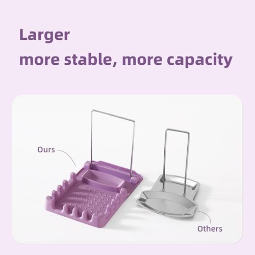 Silicone Utensil Rest with Foldable Stainless Steel Lid Holder – Multi-Slot Spoon & Spatula Holder, Heat Resistant, Non-Slip Rubber Feet, Dishwasher Safe, Space-Saving Kitchen Tool - color: Purple
