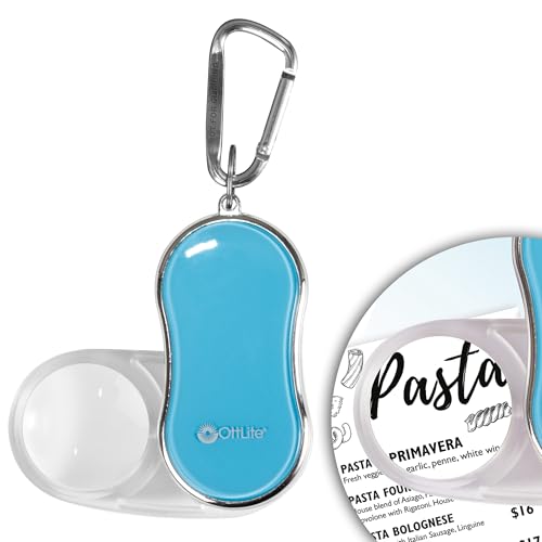 OttLite Pocket LED Magnifier with Carabiner Clip, Light Blue | 3.5x Pocket LED Magnifier | Automatic On/Off | Carabiner Clip Included - color: Light Blue