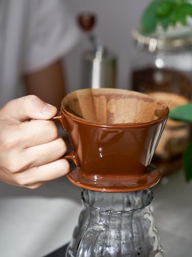 DOWAN Pour Over Coffee Dripper, Non Electric Pour Over Coffee Maker, Porcelain Slow Brewing Accessories for Home, Cafe, Restaurants, Easy Manual Brew Maker, Brown - color: Brown