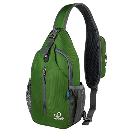 WATERFLY Crossbody Sling Backpack Sling Bag Travel Hiking Daypack - color: Z-army Green