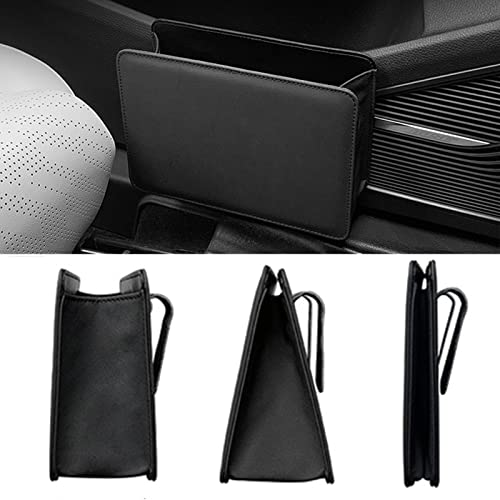 Accmor Car Trash Can, Leather Vehicle Trash Bin Car Dustbin Garbage Organizer Holder with 30 Pcs Trash Bags, Foldable Hanging Mini Cars Storage Bag Container for Auto, SUV (Black) - color: All Black