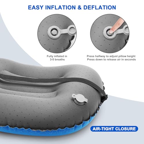 Inflatable Camping Pillow, Travel Blow Up Air Pillow, Neck Lumbar Support Ultralight Compact Pillow for Outdoor Hiking Backpacking Car Beach Airplane Sleeping Essentials, Navy Blue - color: Navy Blue