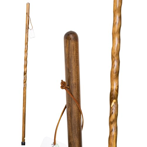 Rustic Wooden Walking Sticks for Hiking - Handcrafted Walking Sticks for Kids, Women & Men - Hiking Staffs with Leather Wrist Strap & Non-Slip Rubber Tip for Maximum Traction - size: 39", style: Pace Setter