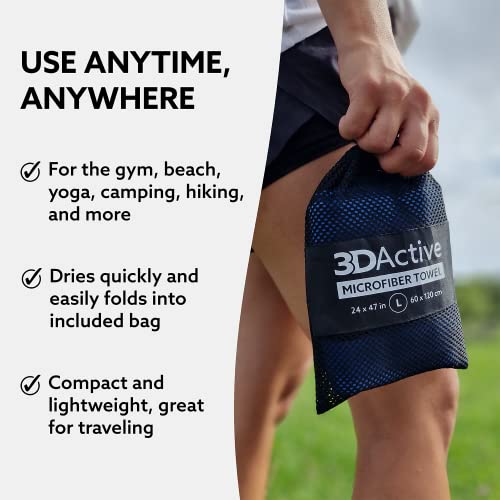 3DActive Microfiber Towel for Gym, Sports & Travel. Ultra Absorbent, Quick Drying, Lightweight, Compact with Carry Bag, Perfect for Workouts, Beach & Outdoors - Large 24" x 47" - Blue - color: Blue, size: Large (24x47 inches)