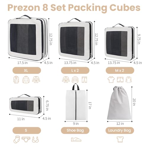 Compression Packing Cubes for Travel, Lightweight Vacation Travel Essentials, Travel Accessories for Suitcase Organizer Bags Set, Durable Luggage Organizer - color: Ivory, size: 8 set-Square Mesh
