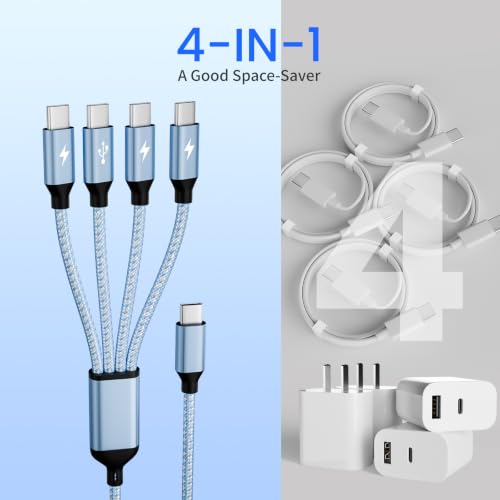 USBC to USBC Cable, 4 in 1 USB C Multi Charging Cable for Multiple Devices | 5FT Charger Cord Type C for iP 17/16/15, Pad,Galaxy S24/23, Power Bank, Tablets, Ideal for Travel, Cruises and Daily Use - color: White+Blue, size: 1Pack5FT