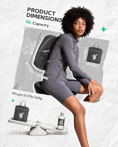 WATERFLY Small Packable Hiking Backpack: 10L Ultra-Light Daypack for Women - color: Grey