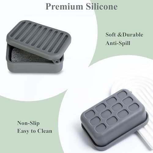 Portable Leakproof Travel Soap Case, Silicone Soap Case, Compact Soap Holder with Drainage Layer, Travel Soap Holder for Camping, Gym, Outdoor (Deep-Gray) - color: Deep-gray