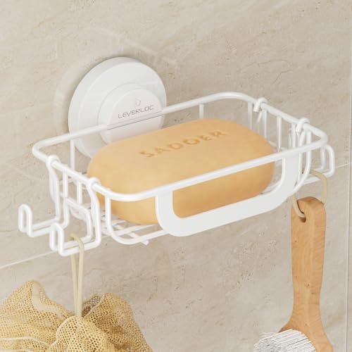 Bar Soap Holder with Hooks, Suction Cup Soap Dish Stainless Steel | Soap Holder Shower Wall Mounted, Soap and Razor Holder for Shower, Rustproof for Bathroom, Sponge Holder Saver, White - color: White, size: 1 Tire