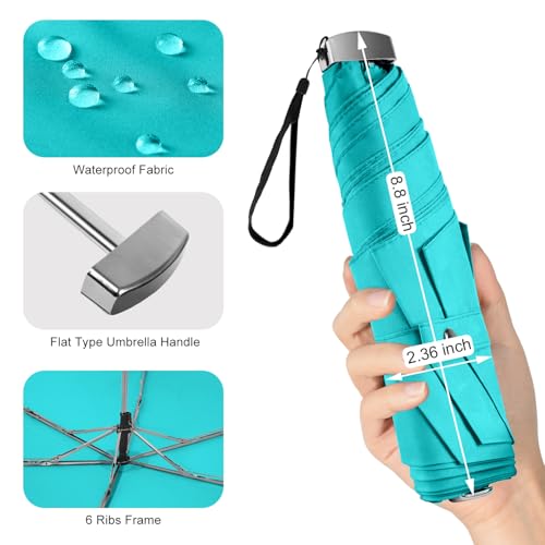 Lejorain Travel Umbrella Compact Flat Small Folding Windproof Lightweight for Women Men - color: 10.Lake Green