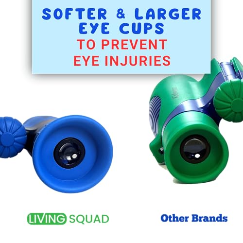 Living Squad Kids Blue Binoculars 8x21 - Kids Age 3-12, Shock Proof Compact Binoculars Set with High Resolution Optics Toys for Bird Watching, Stargazing, Hunting, Hiking, with Case, Neck Strap