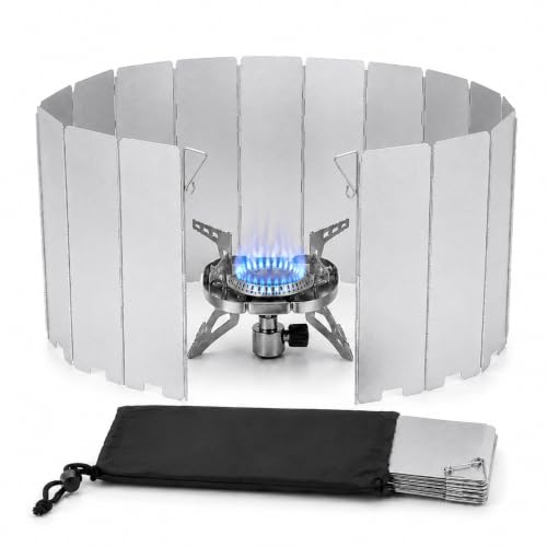 16 Pack Aluminum Camping Stove Windscreen, Foldable Lightweight Butane Burner Windshield with Storage Bag, Portable Outdoor Grill Wind Shield for Hiking, Cooking, BBQ, Backpacking - size: 16 Plates