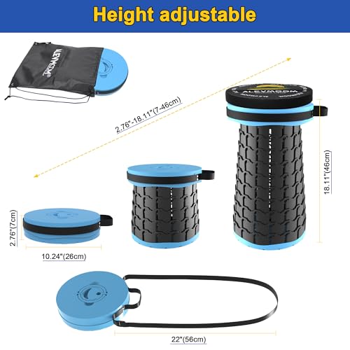 ALEVMOOM Upgraded 18.1" XL Collapsible Stool with Cushion, Portable Folding Stools for Adults Capacity 800lbs, Lightweight Telescoping Stool for Camping Travel Fishing Hiking - color: Blue