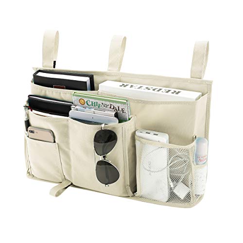 Bseash Bunk Bed Organizer, Bedside Caddy Hanging Bed Organizer Storage Bag 8 Pockets, for College Dorm Rooms Bed, Hospital Bed, Baby Bed Rails, 600D Oxford Cloth (Beige) - color: Beige, size: Large