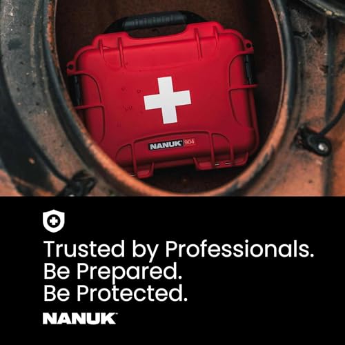 NANUK 904 Waterproof First Aid Box Empty with Lid Organizer & Dividers – Durable Medical First Aid Organizer Case, IP67-Rated, Dustproof, Impact-Resistant, Floats (10.2” x 7.9” x 4.5”) – Red - size: 904 - With Organizer
