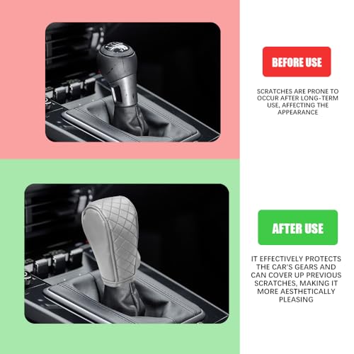 Leather Car Gear Shift Knob Cover, Car Shifter Cover, Anti-Slip Dust Waterproof Gear Shifter Stick Protector, Auto Automatic Shift Knob Handle Protector for Most Vehicles (Silver) - color: Silver