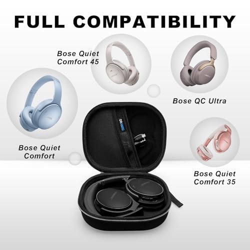 Hard Case for Bose QuietComfort, QC, QC 45 Headphone, Black | Compatible with Bose QC Ultra, QC 35, QC 35 II, QC45 SE, QC SE Over Ear Noise Cancelling Headphones, Travel Storage Bag - color: Black