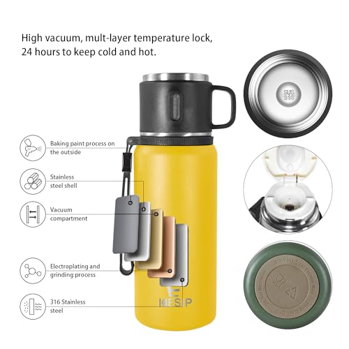 Stainless Steel Insulated Bottle, 20oz with cup Vacuum Insulated Water Bottle, Thermo for Hot Drinks/Cold Drinks,24-Hr Insulation Commute, Travel - color: Yellow, size: 20 Ounces