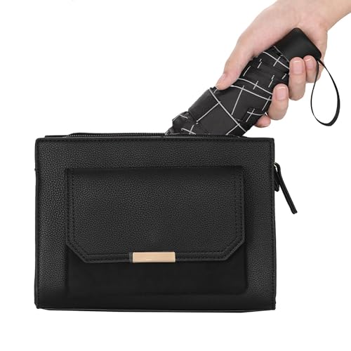 GAOYAING Compact Travel Umbrella with Case Sun&Rain Lightweight Small and Compact Suit for Pocket 34 Inches - color: Black Grid Pattern, size: 34 Inches