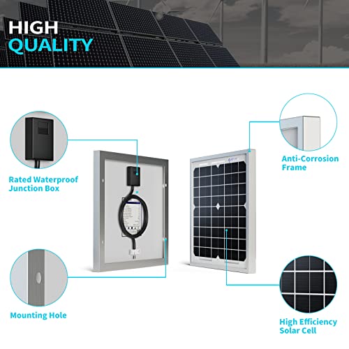 ACOPOWER HY010-12M Mono Solar Panel for 12V Battery Charging RV Boat, Off Grid, 10W | 10W small solar panel for 12V battery charging, ideal for RV, boat, marine and off-grid applications - size: 10W
