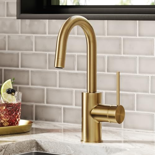 KRAUS Oletto Single Handle Kitchen Bar Faucet with QuickDock Top Mount Installation Assembly in Spot Free Antique Champagne Bronze, KPF-2600SFACB - color: Spot-Free Antique Champagne Bronze, style: Bar Faucet