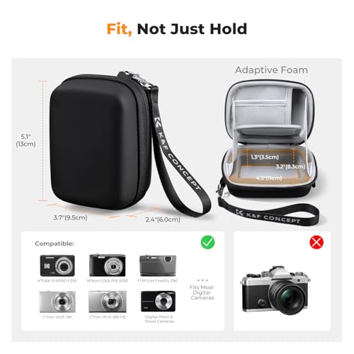 K&F CONCEPT Carrying Case for Digital Camera | Small Hard Shell Protective Case, Compatible with CAMKORY, for Kodak Pixpro FZ55/FZ45,for Canon PowerShot (Case Only), BE01 - color: Black