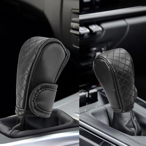 Leather Car Gear Shift Knob Cover, Car Shifter Cover, Anti-Slip Dust Waterproof Gear Shifter Stick Protector, Auto Automatic Shift Knob Handle Protector for Most Vehicles (Black) - color: Black