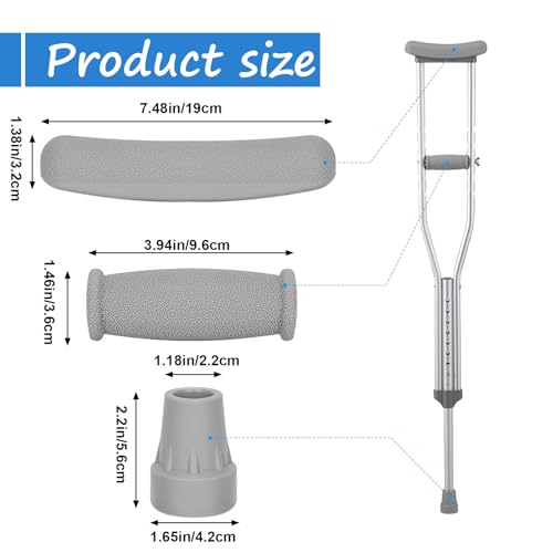 DXMWWTP Replacement Crutch Pads, 6 Pcs, Gray, Latex-Free, Rubber Grip, 1.25-1.5 inch, Textured, Crutch Accessories, Universal, Aluminum Crutches - color: Gray
