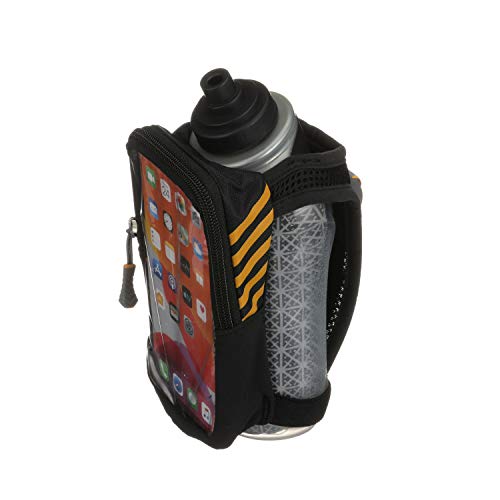 Nathan SpeedView Insulated Handheld Running Water Bottle Flask 18oz – Double-Wall Insulation, Ergonomic Grip, Blast Valve Cap, Phone & Key Storage Pockets, Reflective Design - color: 18oz Flask Clearview - Black