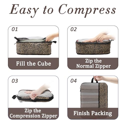 U+U 4 Set Compression Packing Cubes - Ultralight Travel Cubes (Leopard) - color: Leopard, size: 4 Set