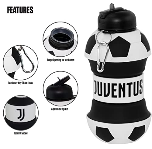 Maccabi ART Juventus Clip-On Collapsible 1 Liter, 34 oz. size BPA-Free Silicone Soccer Large Water Bottle - color: Juventus, size: 33.8 Ounces