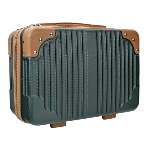 14inch Hard Shell Cosmetic Organizer Travel Train Hand Luggage Small Portable Carrying Suitcase Makeup Case Bag for Women Toiletry - color: BLUE/GOLD