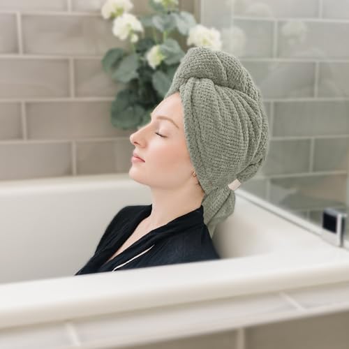 ROLSHOL 2-Pack Large Microfiber Hair Towel Wraps for Women, 27 × 39 in - color: Green, Clay