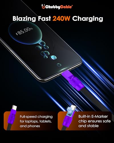 chubbycable 240W Short USB C to C Charging Cable, Blue+Green, 0.82FT | Premium Zinc Alloy Connectors, 6mm Silicone Extra Thick, 45,000+ Bend Tested, E-Marker Chip, Stable 480Mbps Data Transfer - color: Blue+Green, size: 0.82 ft, style: Type C-Type C