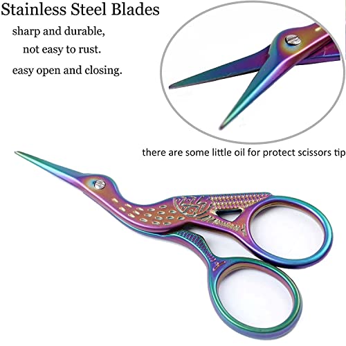 BIHRTC 3.6inch Mini Scissor Bird Crane Embroidery Scissors Stainless Steel | Sharp Pointed Tip Scissors with Case for Tread Household Craft Needlework Art DIY Work Little Scissor - color: Colorful, size: 3.6inch