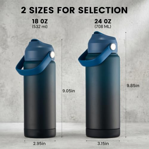 Fijinhom 18 oz Insulated Water Bottle with Straw Lid, Stainless Steel Water Bottles, Double Wall Vacuum, Portable Handle & Non-slip Bottom, BPA Free Leak Proof Metal Bottles, Keep Cold 24H, Blue/Black - color: Blue/Black, size: 18 Ounces
