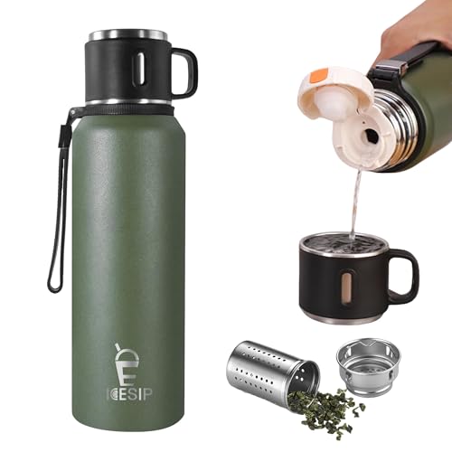 Stainless Steel Insulated Bottle, 27oz with cup Vacuum Insulated Water Bottle, Thermo for Hot Drinks/Cold Drinks,24-Hr Insulation Commute, Travel - color: Green, size: 27 Ounces