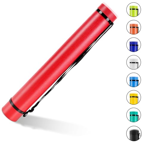 DEWEL Document Tube,Plastic Expanding Poster/Art/Document Storage Tube 24.5 to 40 inches Adjustable with Carrying Strap Waterproof and Light-Resistance Telescoping Carrying Case (Red-Large Size) - color: Red (Round), size: Large