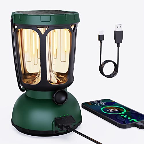 Raynic 6000 LED Camping Lantern, 650LM Hand Crank Solar Battery Powered Rechargeable Lantern, Emergency Lights for Home Power Failure, Hurricane, USB Cable Included - size: GREEN