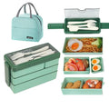 JENAGREN Bento Box Lunch Container, Stackable 3 Layers Meal Prep Salad Adult Lunch Box, Leak-Proof Sandwich Containers with Cutlery Luch bag for Adults Men Women - color: Green, size: three layer