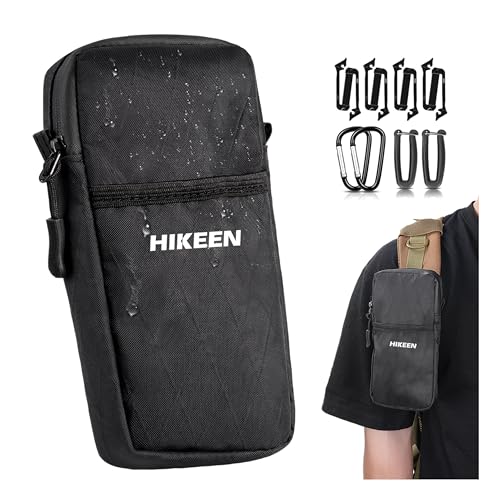 Hikeen X-Pac Backpack Strap Pouch for Smartphone, Weatherproof Durable Tactical Molle Phone Pouch with Carabiner, Molle Backpack Phone Holder Fit Outdoor/Hiking/Climbing - style: Black-1pcs