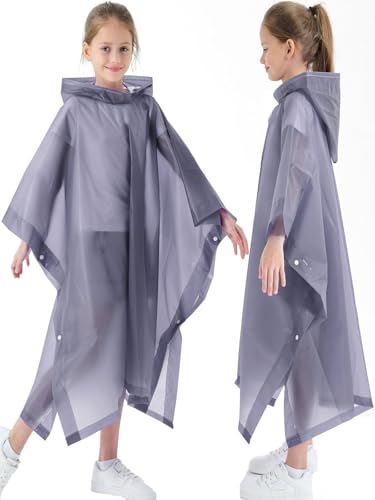 2 Pack Raincoats for Kids, Kids Rain Jacket Reusable Rain Ponchos for Boys and Girls - color: Grey