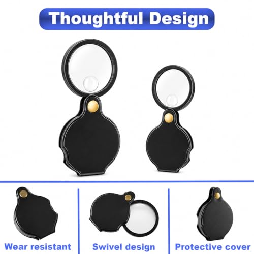 20X Pocket Magnifier, 2026 New Model Mini Folding Magnifiers, 2PCS Pocket Magnifying Glass with Small Viewing Hole Design, Portable Magnifier for Seniors, Hobbyists, Collectors, Students