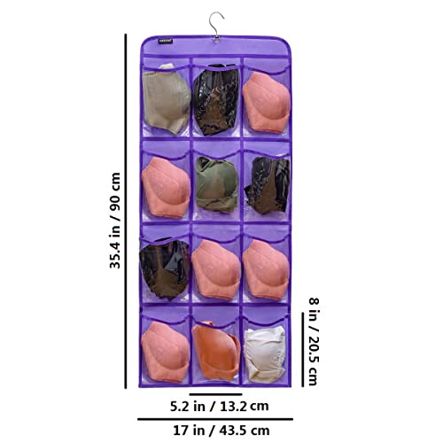 Dual Sided Hanging Shoe Organizer for Closet with Rotating Hanger Hanging Shoe Rack Holder with 24 Large Pockets (Purple-Clear Pockets) - color: PURPLE