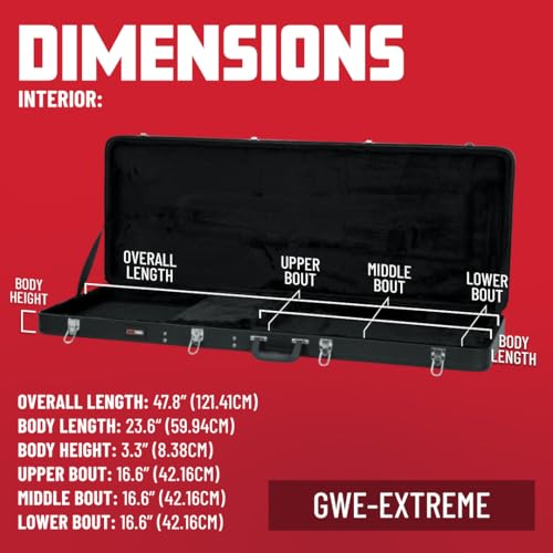 Gator Cases Traditonal Series Hard-Shell Wood Case for Extreme-Shape Electric Guitar Bodies, Fits Flying V, Explorer, Warlock, and More, up to 47.5" in Length (GWE-EXTREME) - style: Extreme