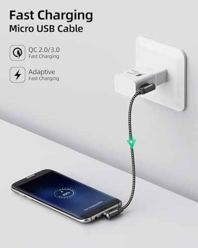 Short Right Angle USB A to Micro USB 90 Degree Cable 1FT 3 Pack | 90°angled short 12inch braided micro usb 2.1A fast charging for Galaxy S7 S6 S5 power banks & Android Micro Connector - size: 1FT